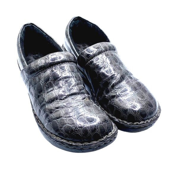BOC Born Peggy Pro Nursing Clogs Charcoal Gray Alligator Croc Shoes US 8.5 Comfy - Picture 2 of 8